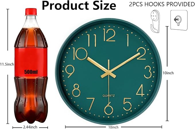 Wall Clock, Silent Wall Clocks Battery Operated 10 Inch- Modern Non Ticking - Image 3