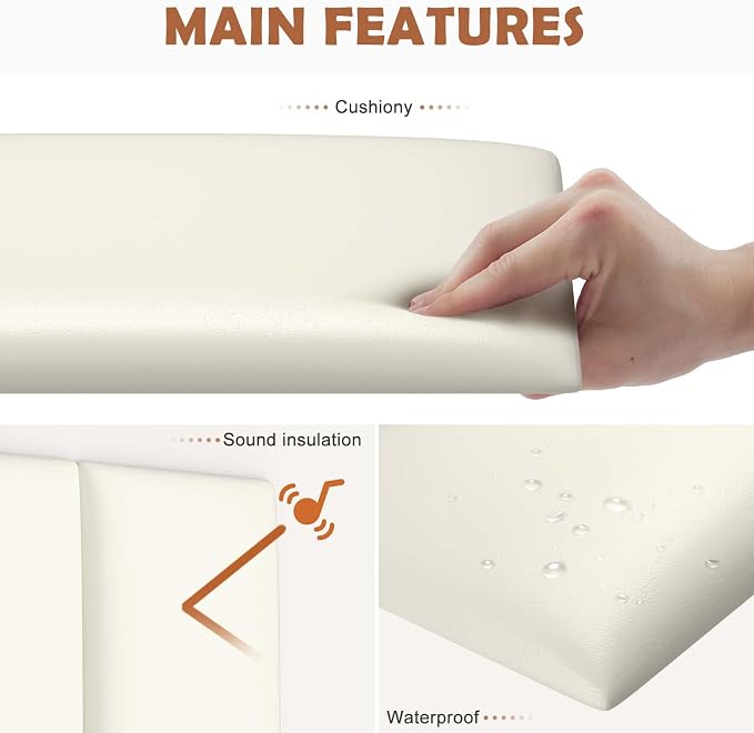 IFNOW Wall Mounted Upholstered Headboard Full, 3D Peel and Stick Soundproof - Image 3
