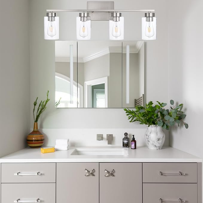 4 Light Bathroom Vanity Light Fixtures, Brush Nickel Modern Wall Lights - Image 5