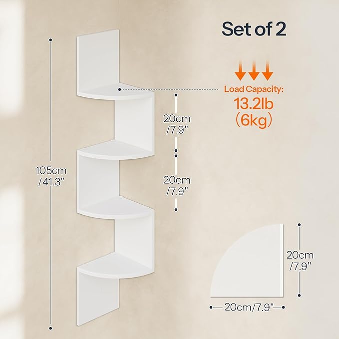 HOOBRO Corner Shelf Wall-Mounted, 4-Tier Corner Bookshelves - Image 3