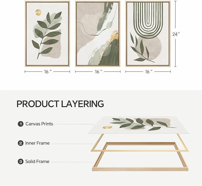 Large Framed Boho Sage Green Abstract Wall Art - Image 9