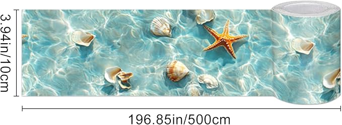 HOMETITUTE Wallpaper Border Peel and Stick Wall Border Coastal Shell Water - Image 3