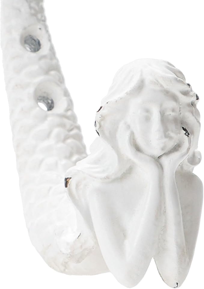 SOFFEE DESIGN 4pcs White Mermaid Shape Metal Coat Hooks, Playful Mermaid Design - Image 6