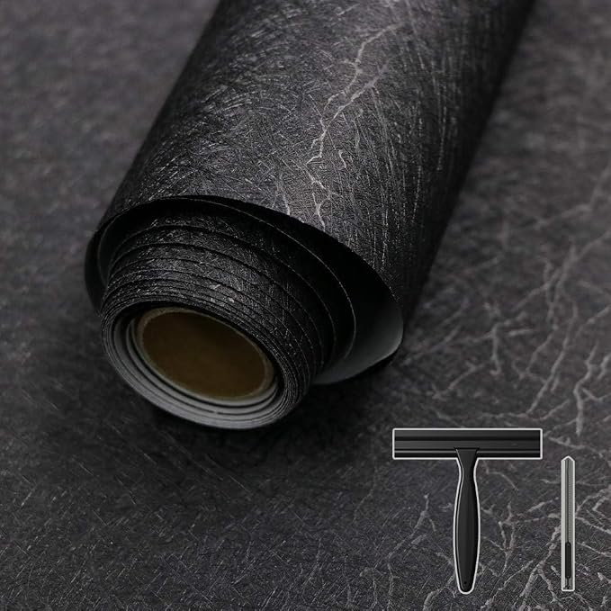 Black Silk Wallpaper Peel and Stick Embossed Self Adhesive Contact Paper 15.7" by Abyssaly