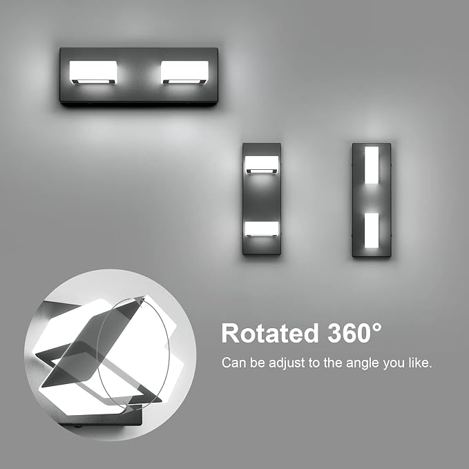 Ralbay 2 Lights Black Modern Bathroom Vanity Light Acrylic LED Modern Black - Image 3