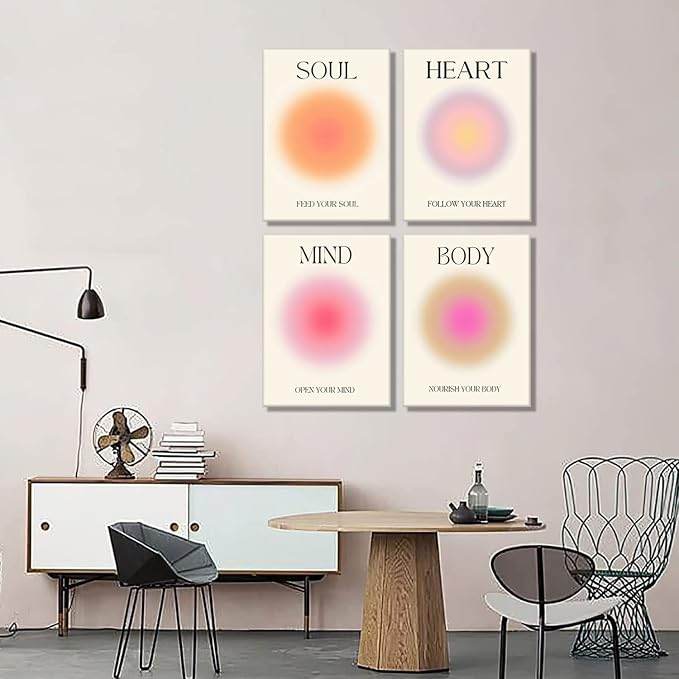 Framed Art Angel Halo Aesthetics Poster Set of 4 Pieces Colorful Aura Gradient - Image 5