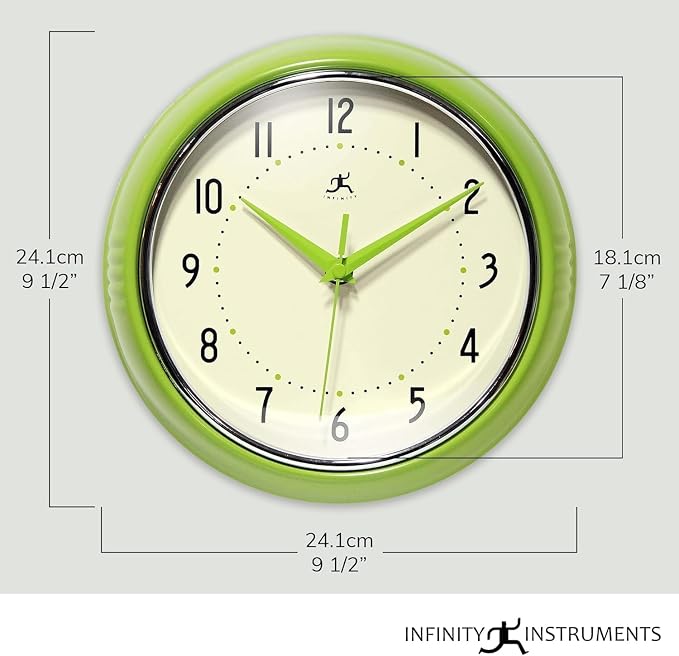 Infinity Instruments Retro Round Metal Wall Clock, Meadow Mist - Image 2