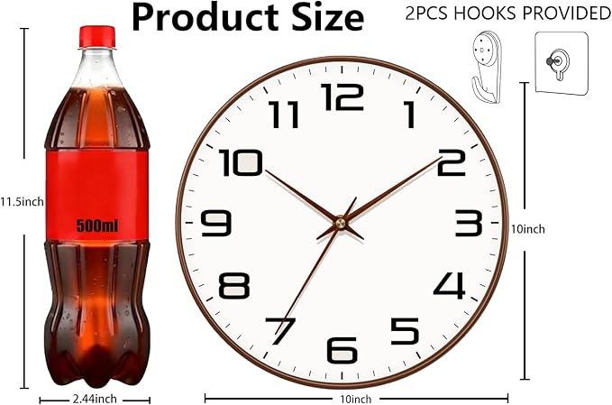 Woodgrain Wall Clock, Silent Non-Ticking Battery Operated Clock 10 Inch - Image 3