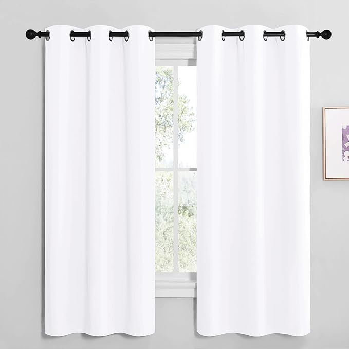 NICETOWN White Samll Window Blackout Curtain Panels, 50% Light Blocking Curtains by NICETOWN
