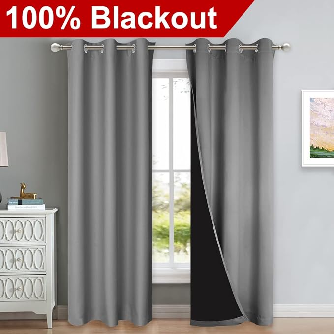 NICETOWN Silver Grey Full Shade Curtain Panels, Pair of Thermal Insulated & - Image 2