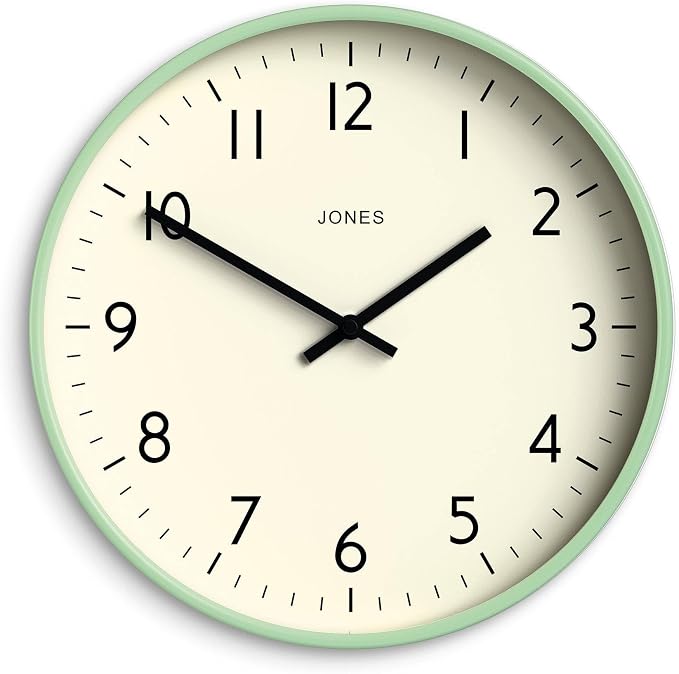 JONES CLOCKS® Studio wall Clock | Modern Round Style | 12 inch | Neo Mint Green by JONESCLOCKS