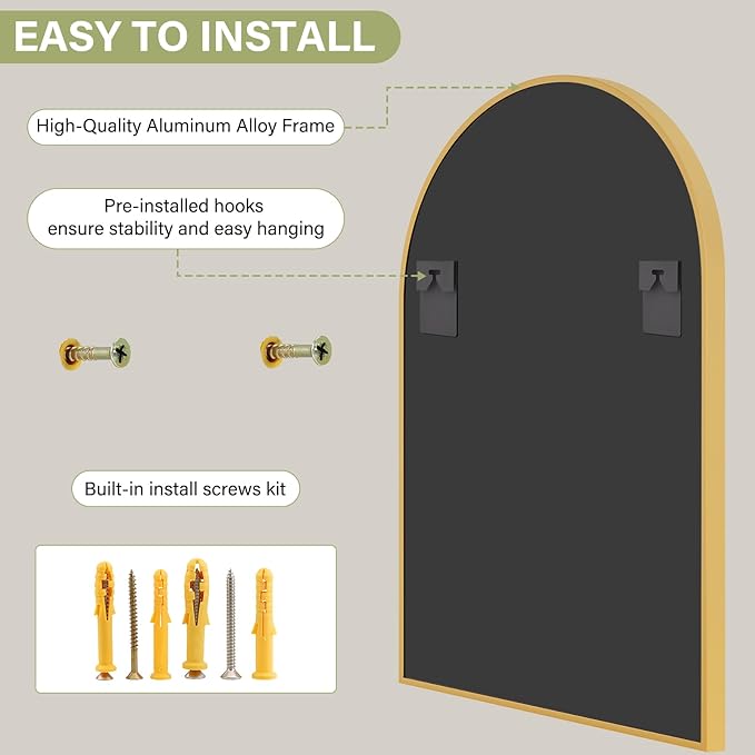 XRAMFY 24"x36" Gold Arched Bathroom Mirror - Image 4