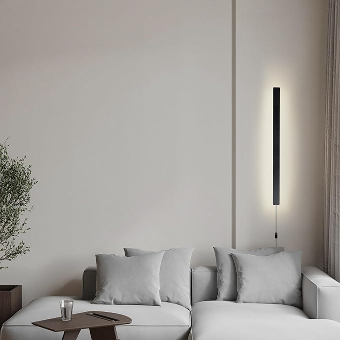 KELUOLY Modern Plug in Wall Lights, 31.4 inch Frosted Black LED Long Wall Sconce - Image 5