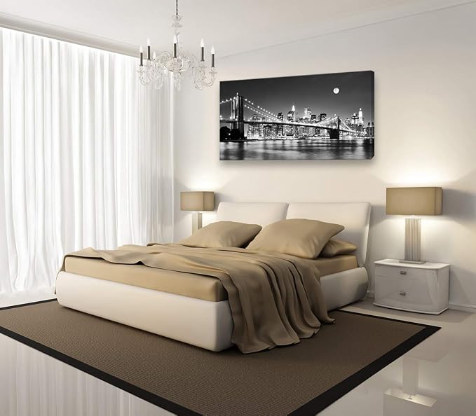 Baisuart-Q30362 Brooklyn Bridge Night View 1 Panels Landscape Artwork Canvas - Image 2