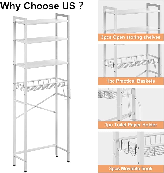 Kalrin Over-The-Toilet Storage Rack, 4-Tier Bathroom Organizer Shelf Over Toilet - Image 6