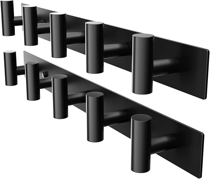 GWAAZXGZ Black Wall Mounted Coat Rack – 5 T-Shaped Pegs by GWAAZXGZ