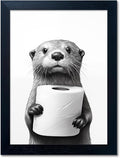 Bathroom Picture Wall Decor, Framed Black and White Bathroom Wall Art, Toilet by Melpa+Art