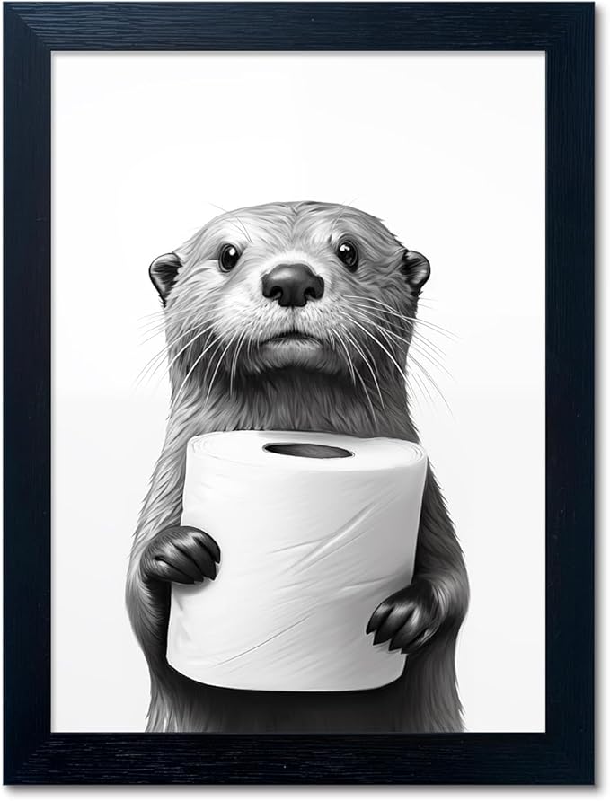 Bathroom Picture Wall Decor, Framed Black and White Bathroom Wall Art, Toilet by Melpa+Art