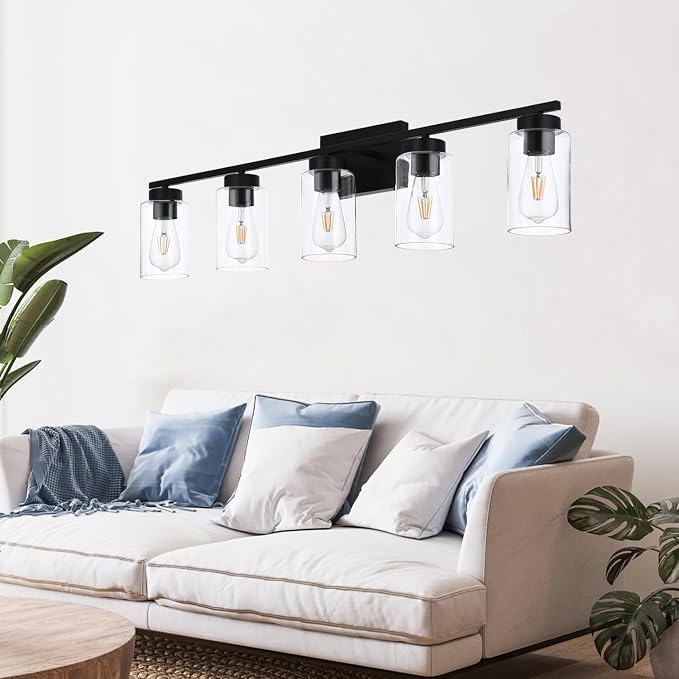 5 Light Bathroom Vanity Light Fixtures, Matte Black Modern Wall Lights - Image 7