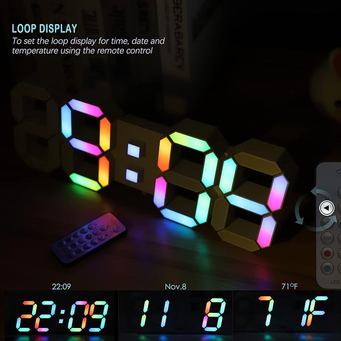 KOSUMOSU LED Wall Clock 15" RGB Digital LED Clock - Image 6