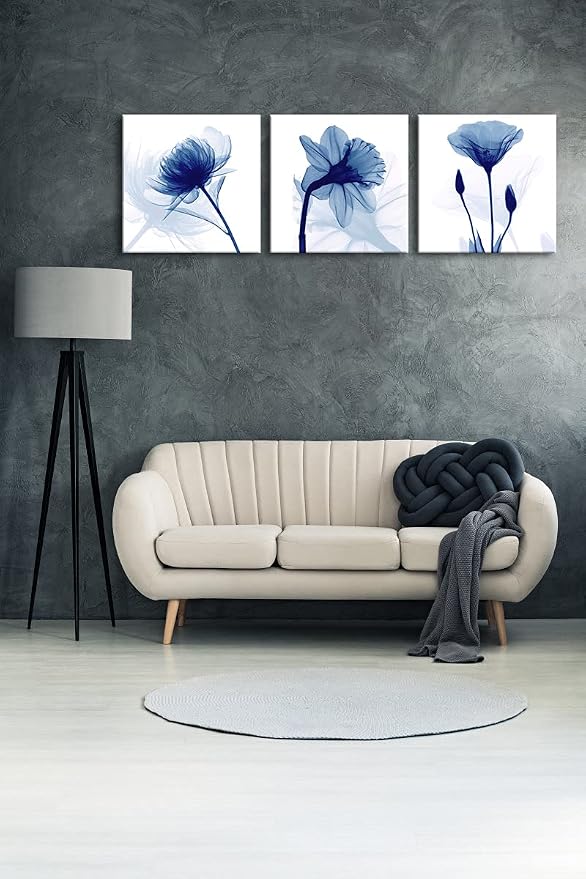 Wieco Art Blue Abstract Flowers 3 Panels Canvas Prints Wall Art Modern Pictures - Image 8