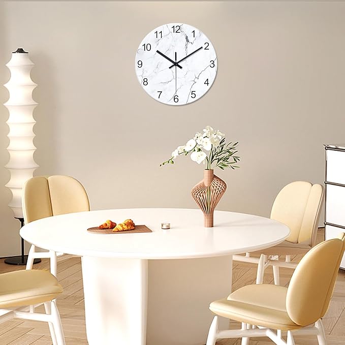 White Marble Glass Wall Clocks Battery Operated 20 Inch Large Abstract - Image 4