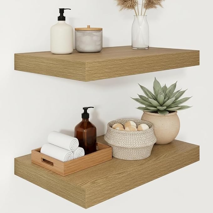 Vivelove 12 Inch Deep Floating Shelves 16 inch Long, 2 Inch Thick Wall Shelves by VIVELOVE