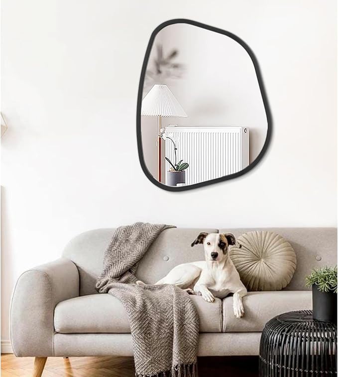 Black Asymmetrical Mirror Large 26"x18" Irregular Oval Wall Mirror Modern Wood - Image 3