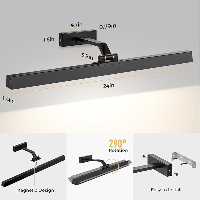 Afyuol Picture Lights for Wall, Battery Operated Picture Light 24in Gallery - Image 7