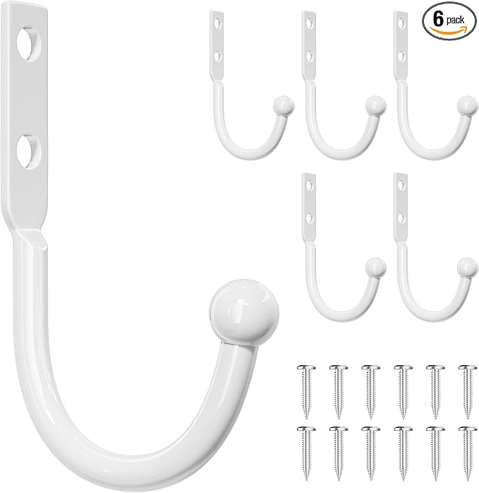 6 Pack Wall Hooks，Metal Hooks Hold up to 45 Lbs，Hooks Wall Mount by jockcaras