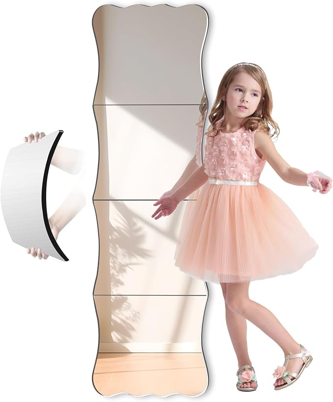 Wavy Shatterproof Full Length Wall Mirror Tiles, Unbreakable Acrylic Safety by Doeean