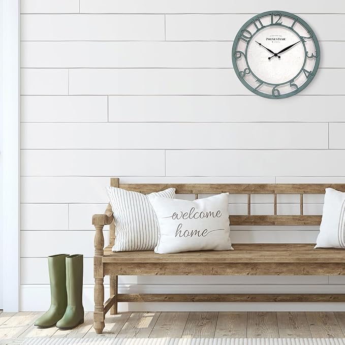Presentime & Co 13" Farmhouse Series Wall Clock, Shiplap Style, Silent No - Image 4