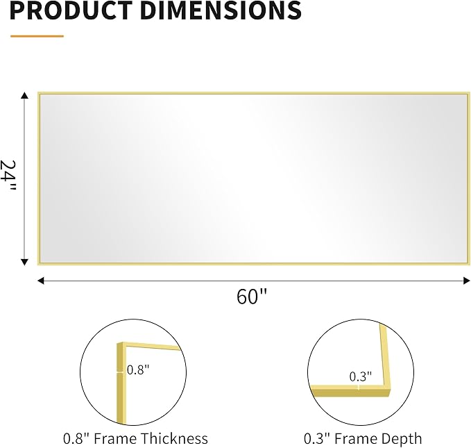 KOCUUY Large Gold Bathroom Mirror, HD Tempered Glass, Anti-Rust Frame, Modern - Image 8