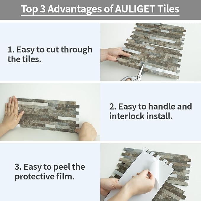 AULIGET 20 Sheets Beige & Brown Slate Peel and Stick Backsplash, PVC Mixed - Image 7