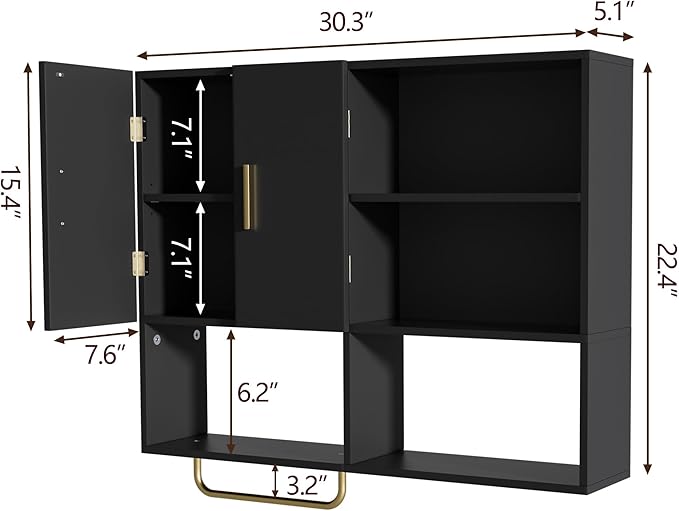 Bathroom Wall Cabinet Wood Large Wall Mounted Medicine Cabinet - Image 2