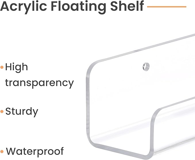 upsimples 6 Pack Clear Acrylic Shelves, 1.7" x12" Clear Wall Shelves - Image 6