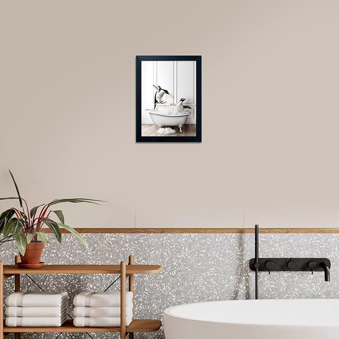 Framed Kids Bathroom Wall Decor Funny Bathroom Wall Art Black and White Canvas - Image 5