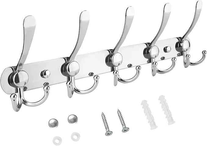 TICONN Wall Mounted Coat Rack, Five Heavy Duty Tri Hooks All Metal Construction by TICONN