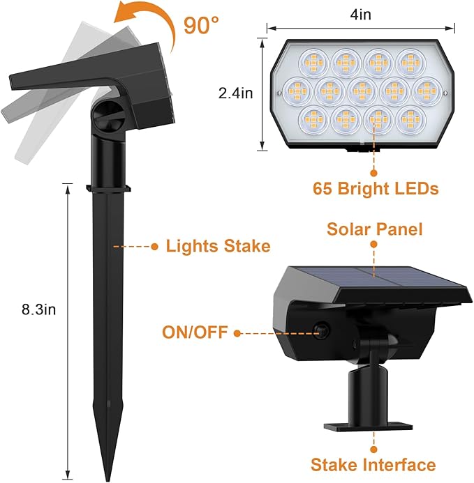WELALO Solar Spot Lights Outdoor, Solar Landscape Spotlights, Solar Powered - Image 6