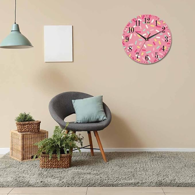 Mxocom Pink Donut Glaze Wall Clock Ice Cream Chocolate Colorful Sprinkles 10 - Image 6