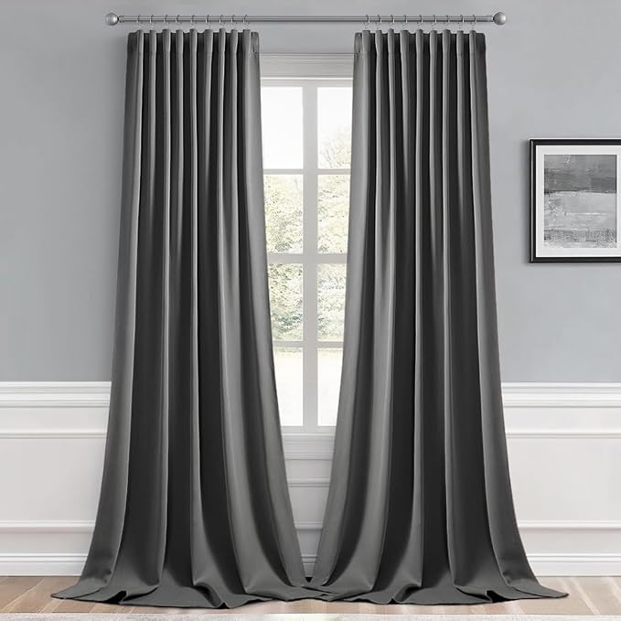 MIULEE Back Tab Grey Blackout Curtains 108 Inch Long 2 Panels Set - Image 9