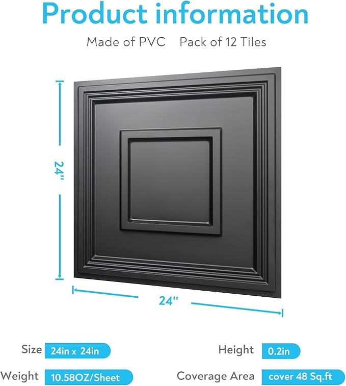STICKGOO Black Drop Ceiling Tile 2ft x 2ft, Ceiling Panel High-Grade PVC - Image 5