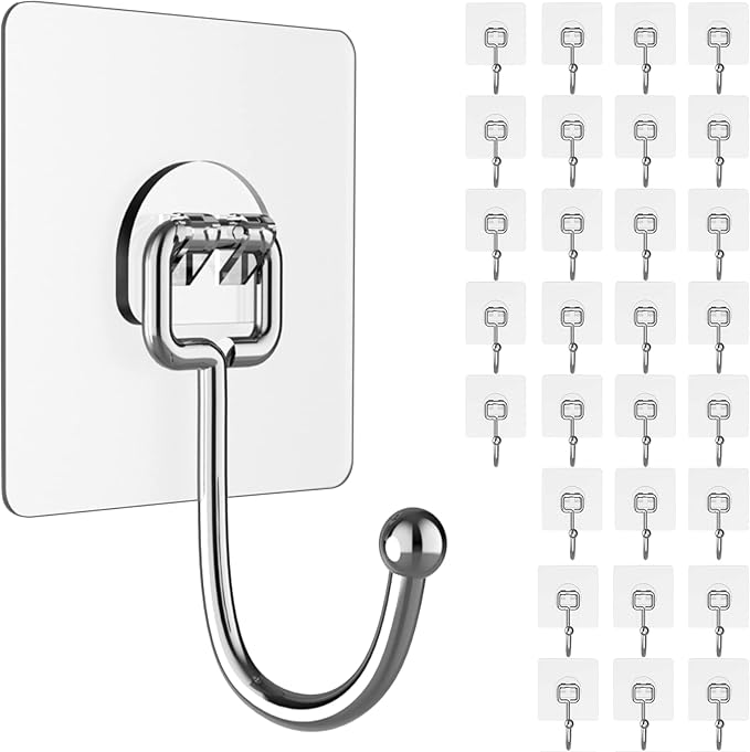 Large Adhesive Hooks for Hanging Heavy-Duty 44Ib 30 Packs, Wall Hangers without by Latoxcaa-SpaceMaster