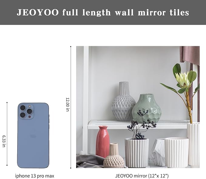 JEOYOO HD Glass Full Length Wall Mirror Tiles, Frameless Full Body Mirror Tiles - Image 9