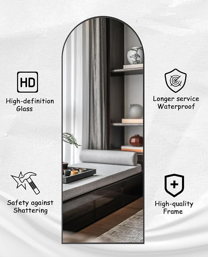 Rowjut 64"x21"Floor Mirror Arched Full Length Mirros, Mirror Floor Length - Image 6