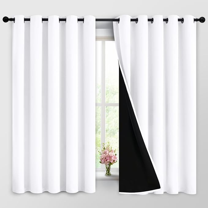 Yakamok 2 Thick Layers Pure White 100% Completely Blackout Curtains Thermal by Yakamok