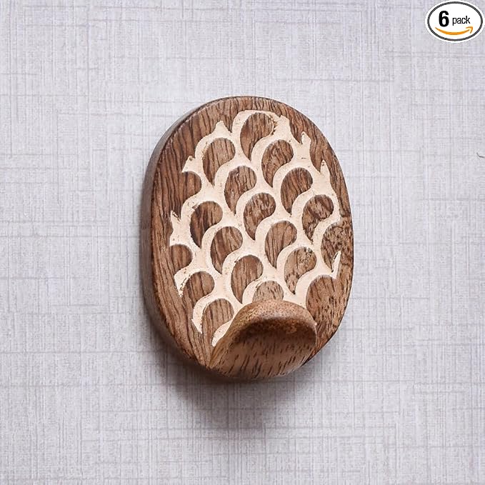 Indian Shelf 6 Lb- 6 Pieces Decorative Wood Adhesive Wall Hooks–Boho Peel and by IndianShelf