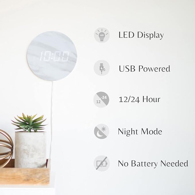 Minimalist LED Digital Wall Clock – USB Powered | Metallic Blue Style | 12/24 - Image 2