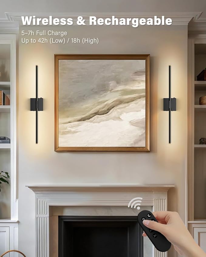 SAIMAND Wall Sconces Set of 2 Battery Operated, Wireless USB 8000mAh - Image 2