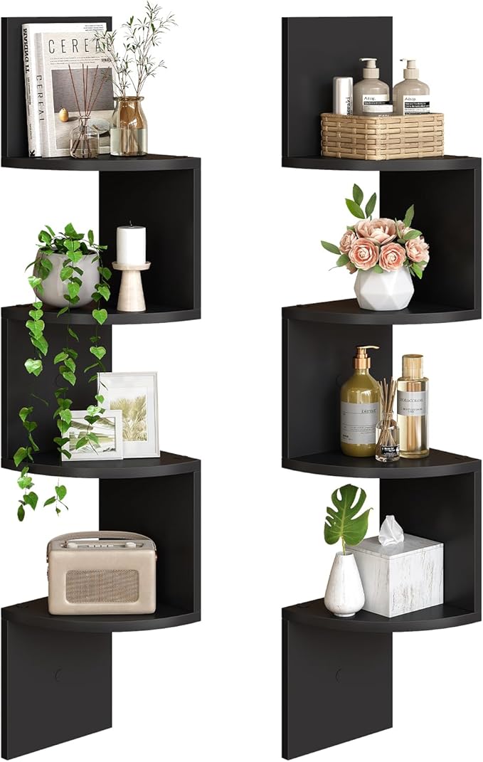 HOOBRO Corner Shelf Wall-Mounted, 4-Tier Corner Bookshelves by HOOBRO